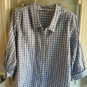 Sky R Vintage Women’s Blue and White Gingham Blouse size 8